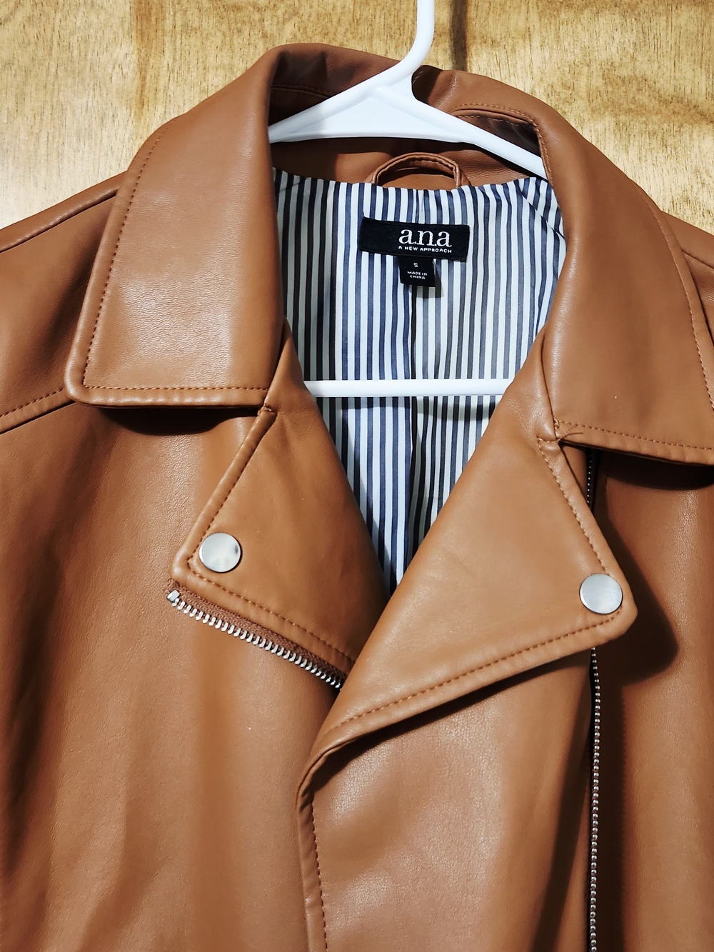a.n.a Cognac Brown Faux Leather Moto Jacket